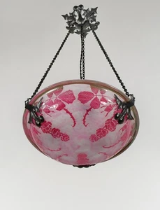 Le Verre Francais SCHNEIDER French Art Deco pendant cameo chandelier 1925 France - Picture 1 of 16
