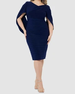 Vestido para mujer Betsy & Adam azul plisado cuello en V espalda con capa talla grande 14W - Imagen 1 de 5