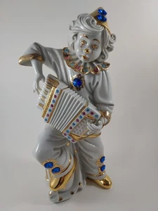 RG CAPODIMONTE PORCELAIN CLOWN ACCORDION LIMOGES & SWAROVSKI CRYSTALS 10” ITALY - Picture 1 of 17