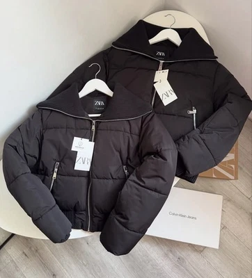 ZARA WATER REPELLENT PADDED ANORAK WITH RIBBED TRIMS SHORT CROP JACKET SIZE S  - Image 1 of 4