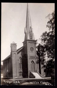Postal RPPC Michigan MI White Pigeon 1910s Iglesia Reformada - Imagen 1 de 2