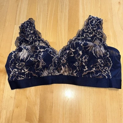 Cacique 18/20 Bralette Navy Blue Lace Wireless Pullover Floral Stretch - Image 1 of 4