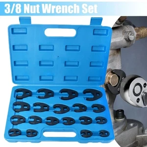 19PC Crow foot Flare Nut Wrench Set 3/8 1/2in Drive Ratchet Extension Large Tool - Picture 1 of 15