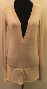 Theory Damen Tunika Pullover klein braun transparent Kordelzug Drop Waist Leinen Seide  - Bild 1 von 11