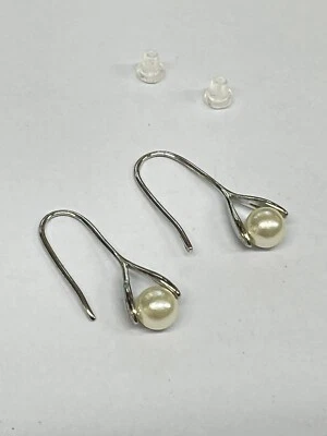 White PEARL Dainty EARRINGS Dangle Handcrafted Surgical Wires NEW - Image 1 of 4