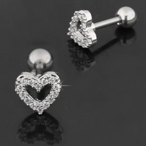 Surgical Steel Micro CZ Tiny Heart Screw Back Cartilage Helix Piercing Stud 1PCs - Picture 1 of 2