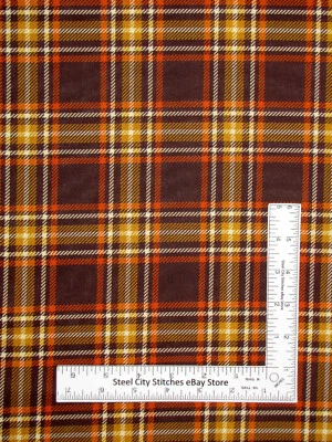 Autumn Fall Plaid Brown Orange Yellow Cotton Fabric Springs CP54644 By The Yard - Image 1 of 2