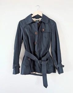 J Crew Navy Blue Short Nylon Trench Coat with Belted Waist and Cuffs - Size 4 - Picture 1 of 8