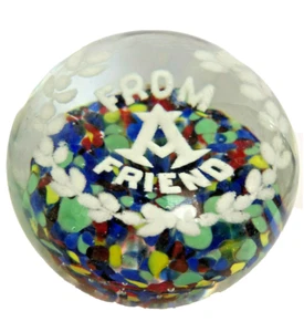 Art GLASS PAPERWEIGHT Emerald Green Blue Yellow Red From Friend 1976 Stamped - Picture 1 of 12