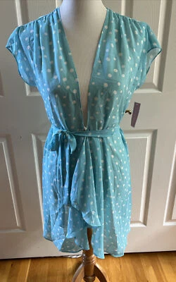 Oscar De La Renta Pink Label Sleepwear  Lingerie Light Blue Sheer Polka Dot Robe - Image 1 of 4