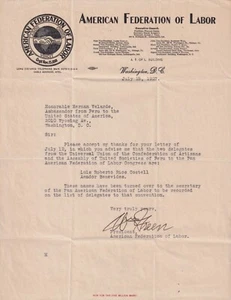 William Green, President American Federation of Labor, signed 1927 letterhead - Picture 1 of 1