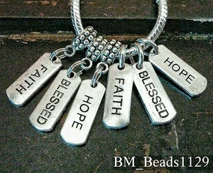 3PC Hope Blessed Faith Word Tags Origami Owl Style European Bail Charms Or Ring - Picture 1 of 5