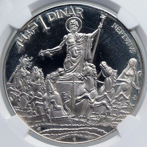 1969 TUNISIA History ROMAN NEPTUNE Mermaids Proof Silver 1 Dinar Coin NGC i89293 - Picture 1 of 5