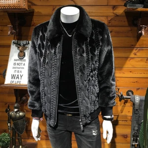 New Winter Gold Mink Fur Coat Men's Lapel Thickened Warm Fur One-piece Mink Coat - Picture 1 of 21