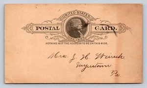 1886 UX9 US Postal Card 1c Myerstown PA Msg 'Almost Financially Embarrassed' - Picture 1 of 3