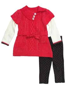 Infant & Toddler Girls Outfit Metallic Pink Red Sweater & Polka Dot Leggings - Picture 1 of 1