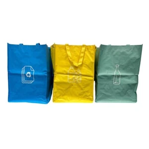 PAQUETES GRANDES DE 3 BOLSAS DE RECICLAJE REUTILIZABLES DE ALTA RESISTENCIA CON ASAS FUERTES CODIFICADAS POR COLORES - Imagen 1 de 5