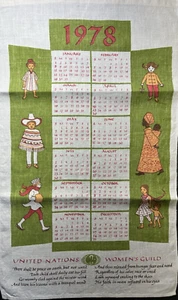 1978 United Nations Women's Guild Kalender Geschirrtuch - Wandbehang 15."5 x 26,5" - Bild 1 von 2
