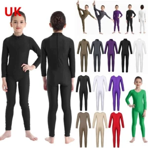 UK Kids Girls Long Sleeves Dance Leotard Sports Gymnastic Bodysuits Soft Unitard - Picture 1 of 124
