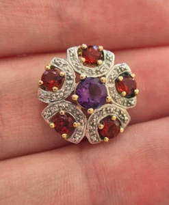 Beautiful 9ct Yellow Gold Diamond Ruby amd amethyst pendant Hallmarked 2.6g - Picture 1 of 4