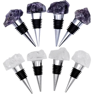 Roh Amethyst/Quarz Kristall Edelstein Geode Cluster Metall Wein Flasche Stopfen - Bild 1 von 9
