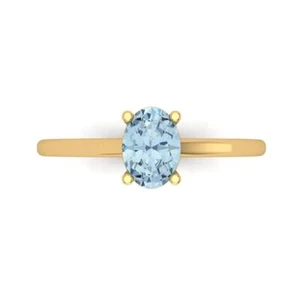 Anillo de compromiso solitario de diamantes azules simulados de corte ovalado de 1 quilate, oro amarillo de 14 quilates - Imagen 1 de 11