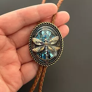 Collar de boda vintage Steampunk libélula para hombre Bolo lazo aleación cuero PU cuerda - Imagen 1 de 11