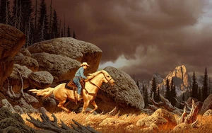 Cowboy Oil Painting Printed On Canvas,Home Wall Art Decor For Living Room - Picture 1 of 10