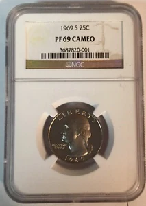 1969-S Proof Washington Quarter 25 Cents NGC PF 69 Cameo - Picture 1 of 5