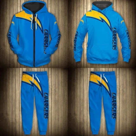 Los Angeles Chargers Mens 2Pcs Tracksuit Jogging Suit Casual Hoodie Sports Pants Cover