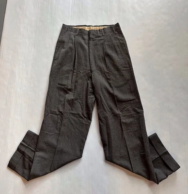 Vintage 1940s Mens Wool Trousers Pants Hollywood Waist Charcoal Gray 29x30 - Image 1 of 4