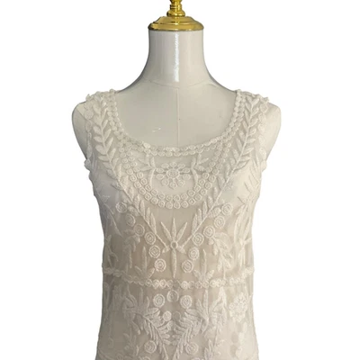 Vestido Express Para Mujer XS Sin Mangas Marfil Encaje Floral Bordado Nylon Algodón Foto 1 de 4