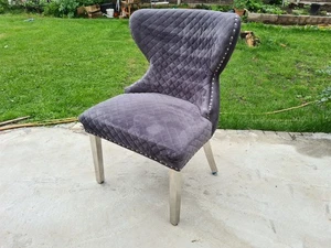 Real Grey Velvet Dining Chairs With Lion's Head Knocker, Excellent Condition - Picture 1 of 5