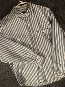 Vintage 90s GAP Striped Denim Button Up Shirt Men’s Large Grunge *small Stain* - Picture 1 of 11