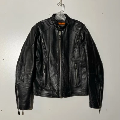 Chaqueta de moto Wilson’s vintage de cuero negra con cremallera completa forro acolchado para hombre S Foto 1 de 4