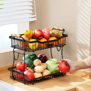 Iron Double Deck Kitchen Rack for Produce Storage Bathroom Shelving - Picture 1 of 10