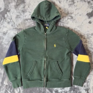 Polo Ralph Lauren Youth M Green Full Zip Hoodie Long Sleeve Yellow Pony - Picture 1 of 5