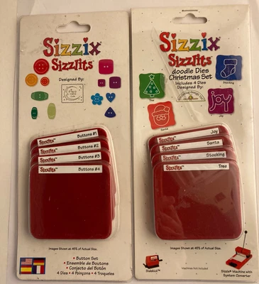 2 Sizzlits Buttons & Doodle Dies Christmas Set Santa Tree Joy Stocking Lot - Image 1 of 2