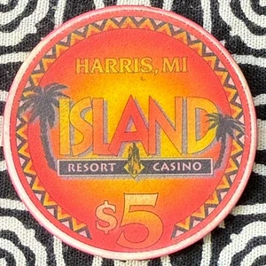 Island Resort $5 Harris, Michigan Gaming Poker Casino Chip V1030 - Bild 1 von 2