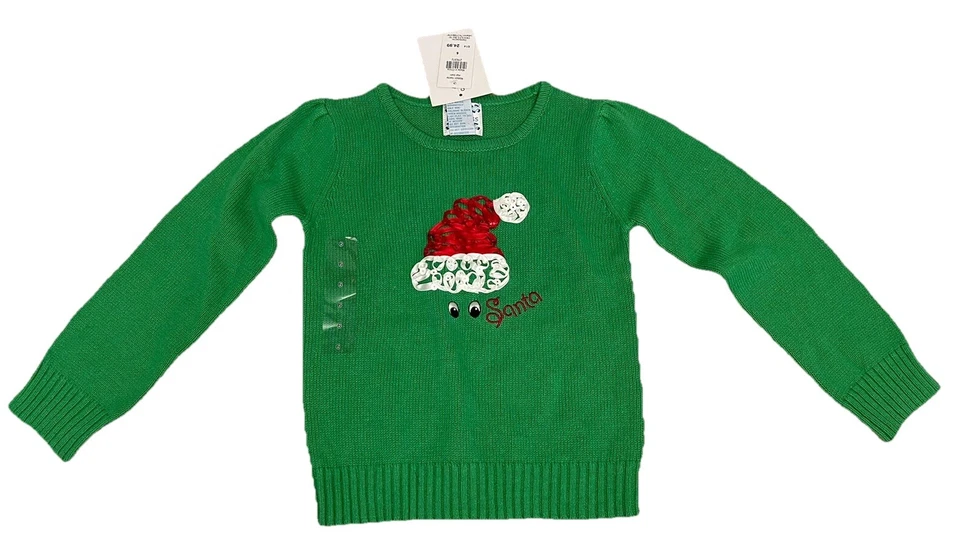 New Christmas Sweater Santa Claus Girls Sz 6 Green NWT Empress Ribbon Brand New - Image 1 of 4