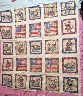 Panel de tela Debbie Mumm Patriotic Bears EE. UU. 42x44 Pledge Flag rojo blanco azul Foto 1 de 4