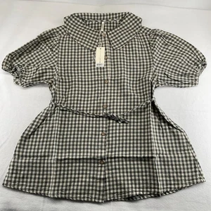 Neu mit Etikett Rylee Cru olivfarbenes Kleid marine Gingham 8-9y Leinen - Bild 1 von 5