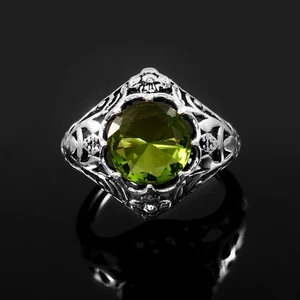 925 Sterling Silver Rose Cut Green Peridot Gemstone Jewelry Ring (All size US) - Picture 1 of 3