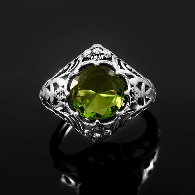 925 Sterling Silver Rose Cut Green Peridot Gemstone Jewelry Ring (All size US) - Image 1 of 3