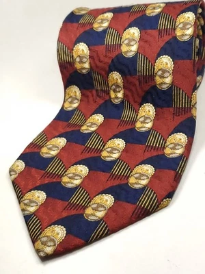 Corbata HARRODS Vintage Hecha en ITALIA 100% Seda Borgoña Rojo Azul Dorado Marrón NUEVA Foto 1 de 4