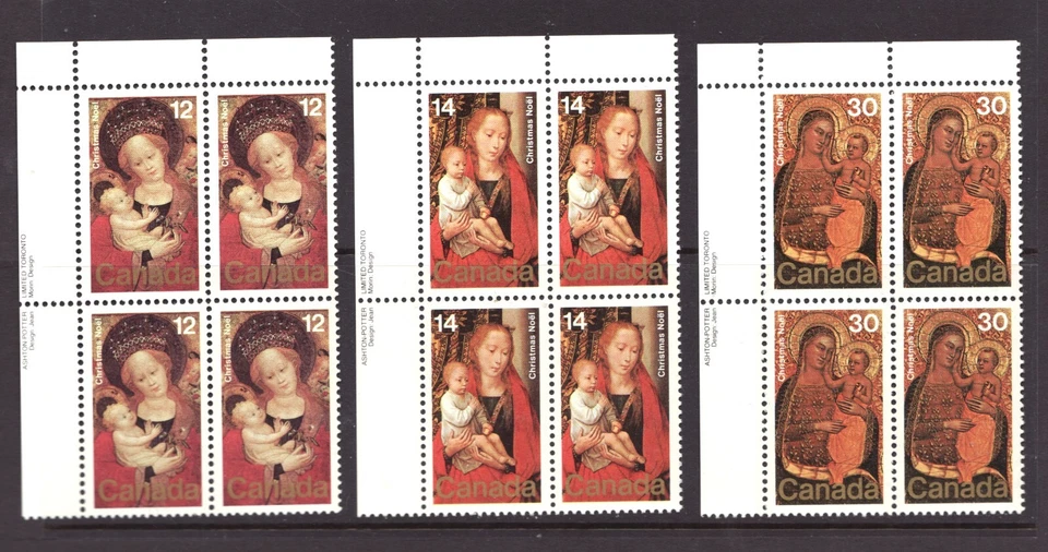 1978 - #773 #774 #775 UL PL. Block Set - Canada Christmas Paintings cv$6.25 - Image 1 of 1