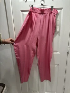 Pantalones Diane Gilman Rosa Con Cintura Elástica Y Bolsillos Talla 1X 100% Seda - Imagen 1 de 9