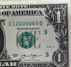 ✅ Vier in einer Reihe 5 Nullen ausgefallene Seriennummer $ 1 Note 12-0000-60 Ein-Dollar-Schein