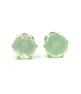 Prehnite 8mm 4.15ctw Sterling Silver Stud Earrings Translucent Green Yellow  - Picture 1 of 12