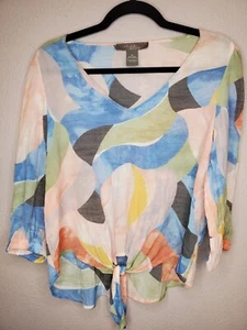 Olivia & Martin Yellow Black Aztec Tie Blouse TOP SIZE Medium - Picture 1 of 5